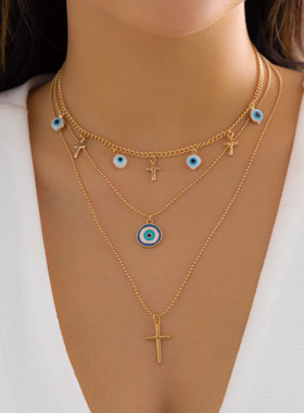 欧美跨境饰品复古珍珠链条十字架
