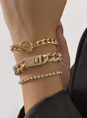 欧美跨境饰品嘻哈满钻古巴扣几何