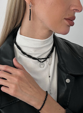 欧美跨境甜酷ins风水晶串珠锁骨