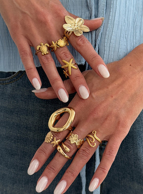 欧美跨境海洋ins风海星海龟戒指