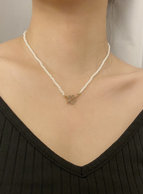 欧美跨境饰品百搭串珠仿珍珠锁骨