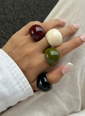 欧美跨境ins冰透晕染彩色树脂戒