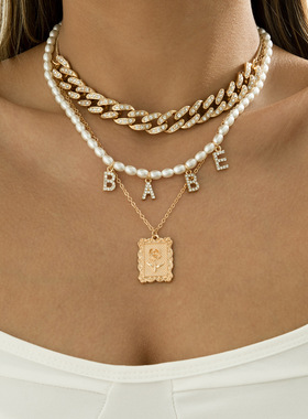 欧美跨境饰品嘻哈简约满钻古巴链