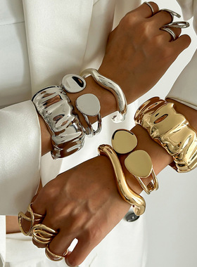 欧美跨境个性夸张液态金属褶皱手