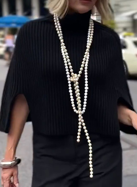 欧美跨境时尚ins叠戴仿珍珠长款