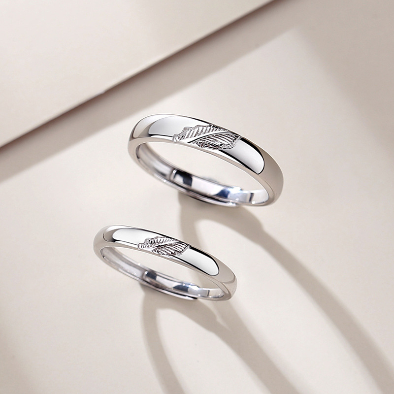 Yiyezhiqiu couple ring men and women a pair of creative design leaf pair ring series simple open ring Sterling Silver