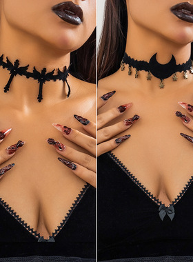 欧美跨境万圣节剑形弯月绒布项圈