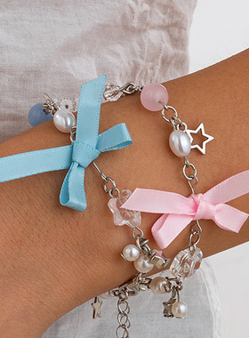 欧美跨境甜酷ins蝴蝶结吊坠手链