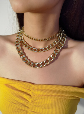 欧美跨境饰品嘻哈金属质感链条项