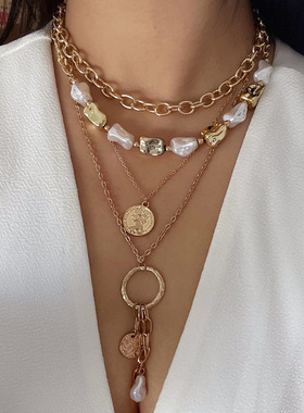 欧美跨境复古巴洛克仿珍珠叠戴项