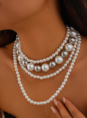 欧美跨境复古仿珍珠串珠多层项链