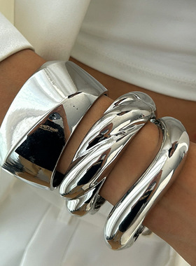 欧美跨境时尚ins金属光面宽手镯B