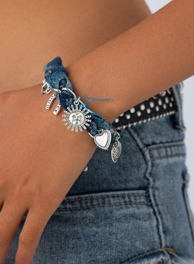 欧美跨境时尚辣妹牛仔布编织手链
