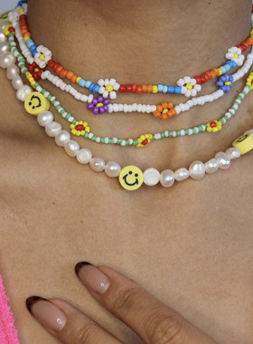 波西米亚度假风彩色米珠串珠项链