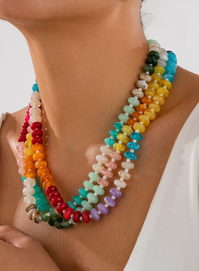 欧美跨境ins风彩色亚克力串珠项