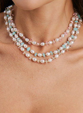 欧美跨境波西米亚不规则碎石项链