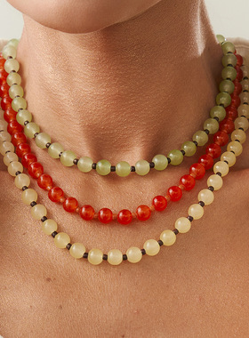 欧美跨境ins风冰透玻璃珠串珠项