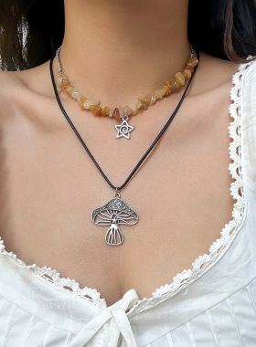 欧美跨境民族风金属蘑菇皮蜡线项