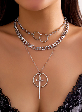 欧美跨境小众剑形夸张流苏项链女