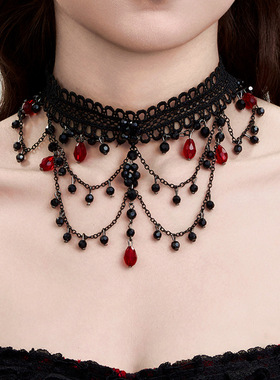 欧美跨境暗黑哥特风红色水晶吊坠