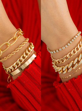 欧美跨境饰品嘻哈朋克镶钻古巴扣