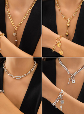 欧美跨境嘻哈甜酷金属爱心项链女