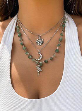 欧美跨境彩色不规则碎石锁骨项链