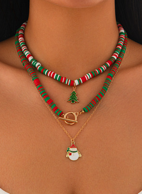 欧美跨境圣诞节日软陶项链套装Ch