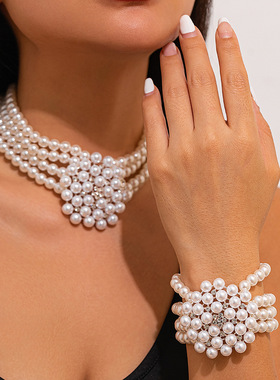 欧美跨境气质小香风多层仿珍珠花