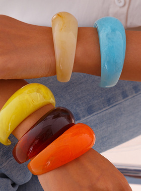 欧美跨境饰品 夸张不规则半透明宽面手镯 个性亚克力几何开口手环