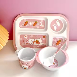 幼儿园分隔餐盘防摔加厚卡通宝宝自主吃饭辅食碗 密胺儿童餐具套装