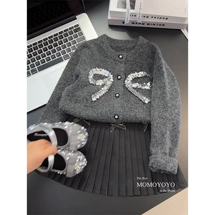 毛衣百褶裙小香风两件套 2024儿童新款 女童冬季 加厚保暖学院风套装