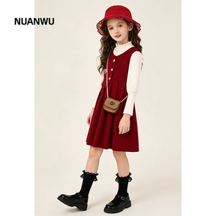 时尚 2025新款 洋气打底拜年服高级感红色连衣裙 裙套装 女童连衣冬季