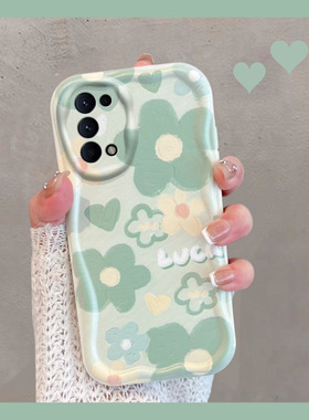 适用于opporeno5手机壳0pp0reno5k小清新opopreno5pro5g绿色pegm00/10花朵oppo新款女opporeon55g全包防摔k5g