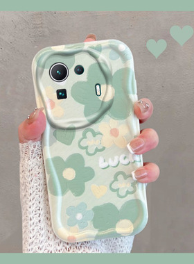 适用于小米11pro手机壳小清新m2102k1ac绿色花朵十一por新款女全包防摔mi11p0r曲面屏pr0曲屏创意软壳春夏季