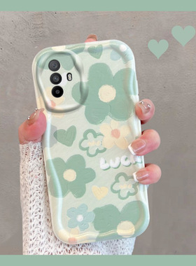 适用于oppoa95手机壳小清新pelmoo绿色0pp0a95oppo花朵opopa新款5g女a955g全包opa防摔oppa创意软壳夏pelm00