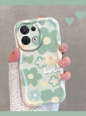 适用于opporeno8手机壳reno8pro小清新por+绿色pgbm10花朵pgam10新款oppo女全包oppor8防摔rone85g十软壳5g加