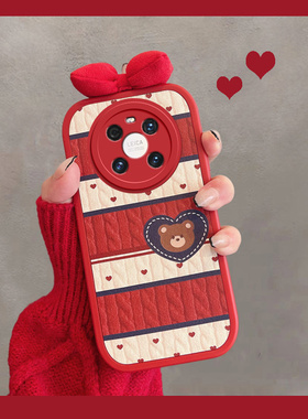 适用于华为mate40手机壳mete40pro可爱meta40e蝴蝶结2023新款mt4o红色m40e全包mte防摔meite女mater40por5g