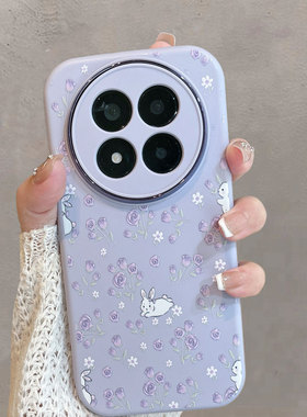 适用于红米note14pro手机壳redminote14por+紫色小清新小米24090RA29C花朵5g十加red米十四可爱兔子全包防摔