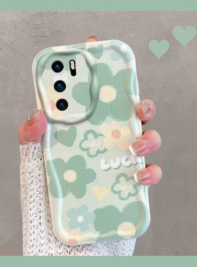 适用于华为p40手机壳p40pro小清新ana一an00绿色els-anoo花朵p4o荣耀p4opro新款女p四零por曲屏全包防摔ppro