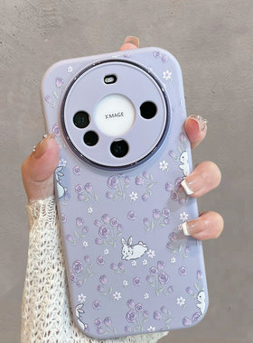适用于华为mate60手机壳mate60pro紫色m60por+小清新mt60花朵meta六零可爱met6o十加mte兔子mete全包防摔mata