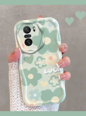 适用于红米k40手机壳k40pro小清新小米m2012k11ac绿色por+花朵red米k4o新款女redmik40十创意软壳全包防摔40k
