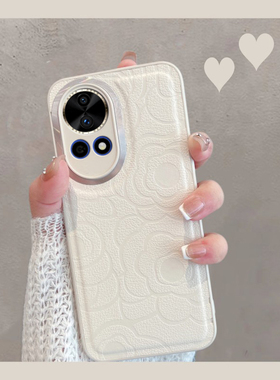 适用于华为nova13手机壳12pro新款女novo12ultra全包防摔nowa简约nava山茶花皮纹navo纯色note12u花朵n12por