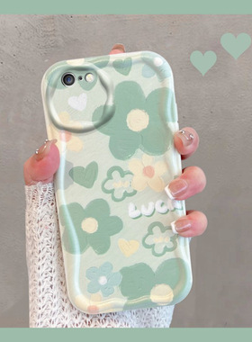 适用于苹果6s手机壳6plus小清新A1586花朵a1699新款iphone6splus绿色小i6spuls女ip六s全包防摔i6s创意6p软壳