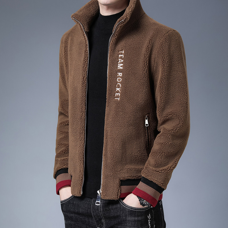 봄과 가을 두꺼운 따뜻한 램스울 코트 스탠드 칼라 재킷 남성용 JIUYU 모피 올인원 양털 모피 코트