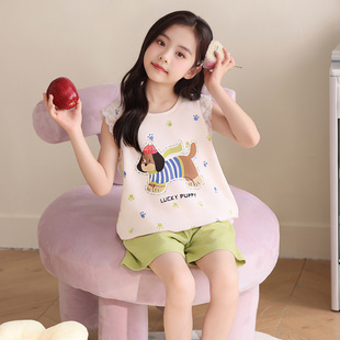 新款 家居服套装 女大童睡衣纯棉短袖 女孩学生2026少女薄款 短裤 夏季