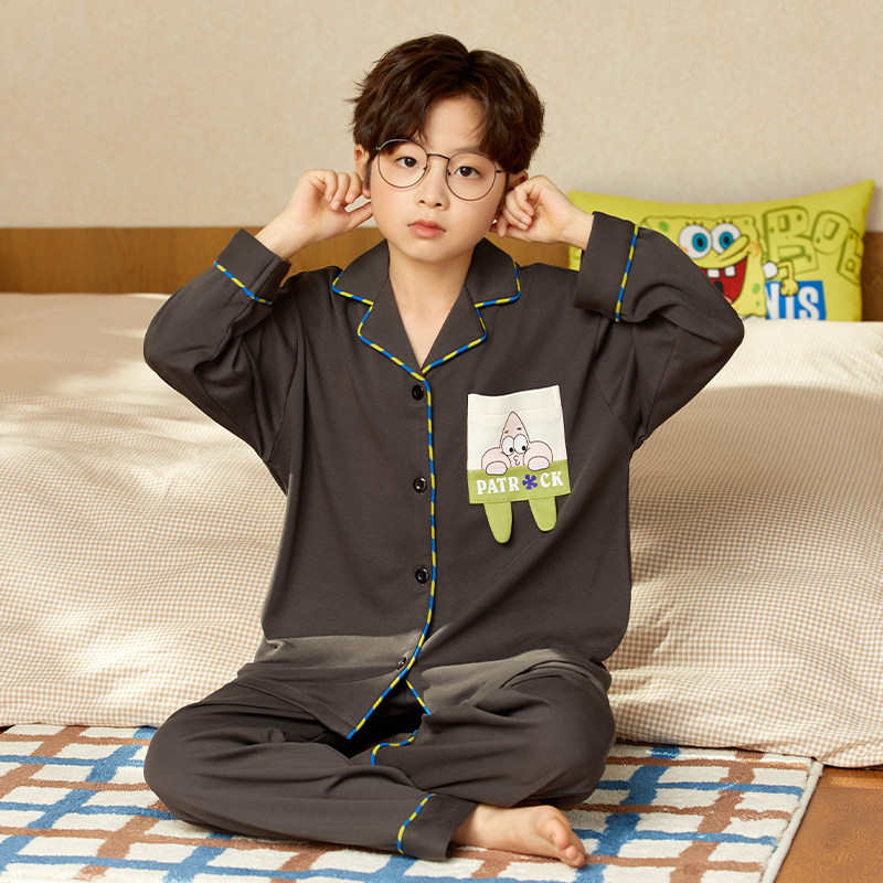 2026新款男童睡衣春秋季纯棉长袖儿童夏款套装男孩洋气大童家居服