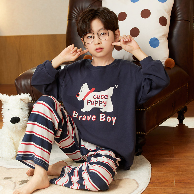 男童睡衣儿童2026新款春秋季纯棉长袖小男孩青少年大童家居服套装