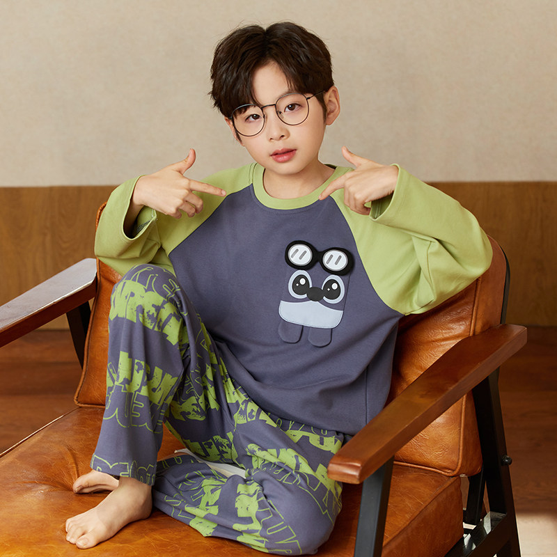 纯棉儿童睡衣男童春秋季新款男孩长袖卡通套装小中大童学生家居服