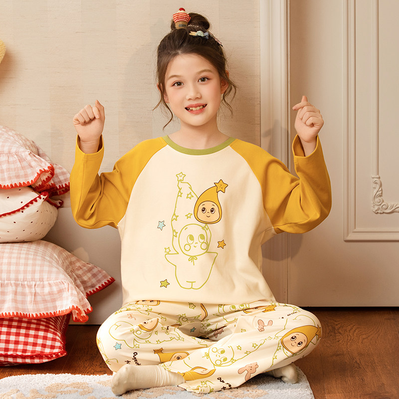 女童睡衣春秋季纯棉长袖薄款2026新款儿童女孩大童夏款家居服套装